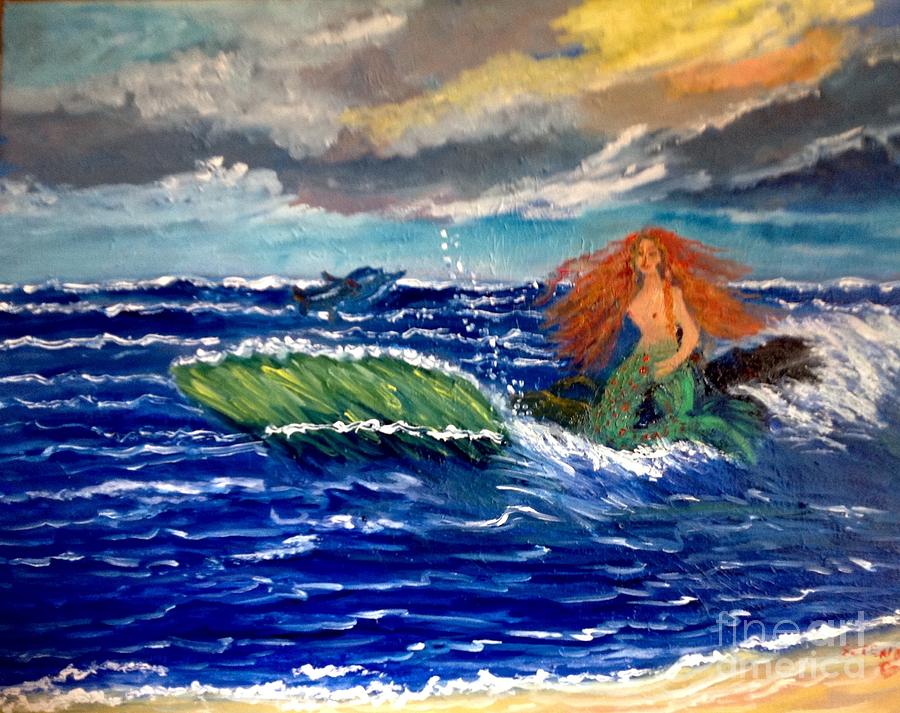 Mermaid with Dolphins Painting by Sandy Sereno - Fine Art America