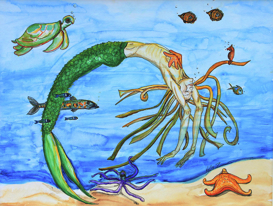 Mermaid Yoga Painting by Kelly Smith