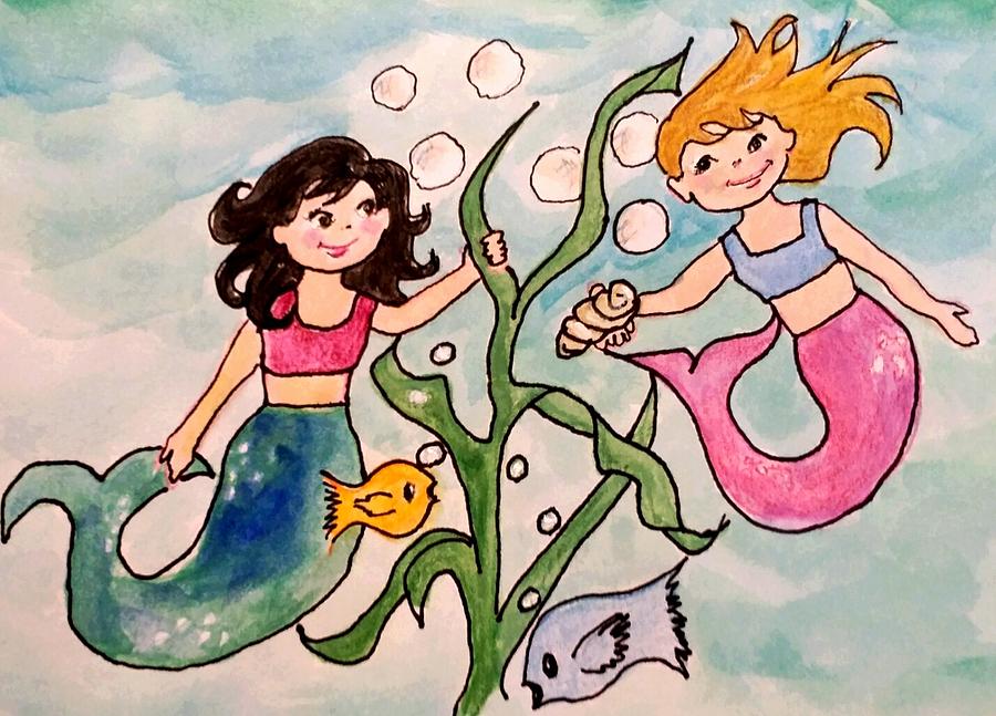 Mermaids and Friends Painting by Cheryl Wallace