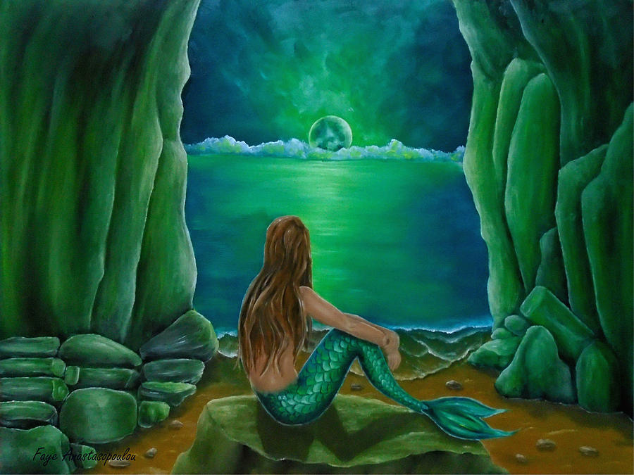 Mermaid's Cave Painting by Faye Anastasopoulou