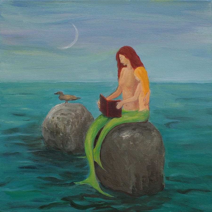 Mermaids Reading Painting by David Gordon