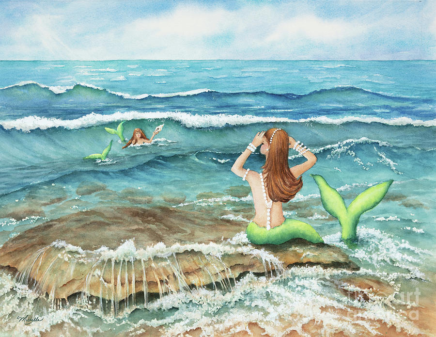 Mermaid Painting - Mermomma of Two by Michelle Constantine