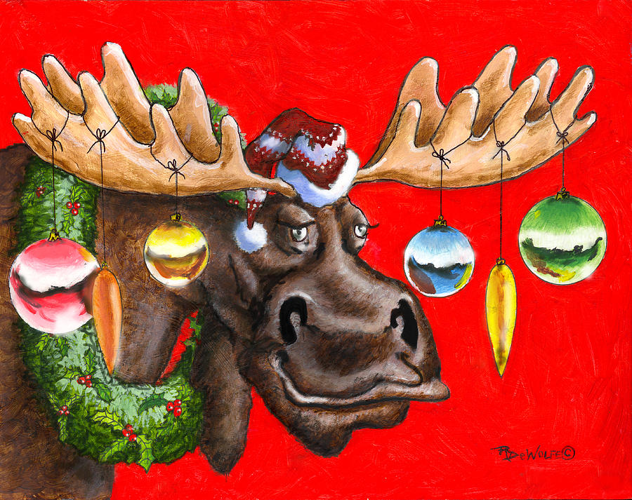 Merry Chris Moose Painting by Richard De Wolfe