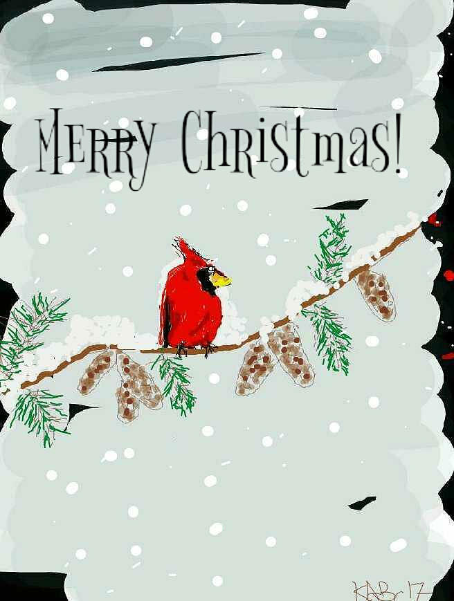 Merry Christmas Cardinal Digital Art by Kathy Barney