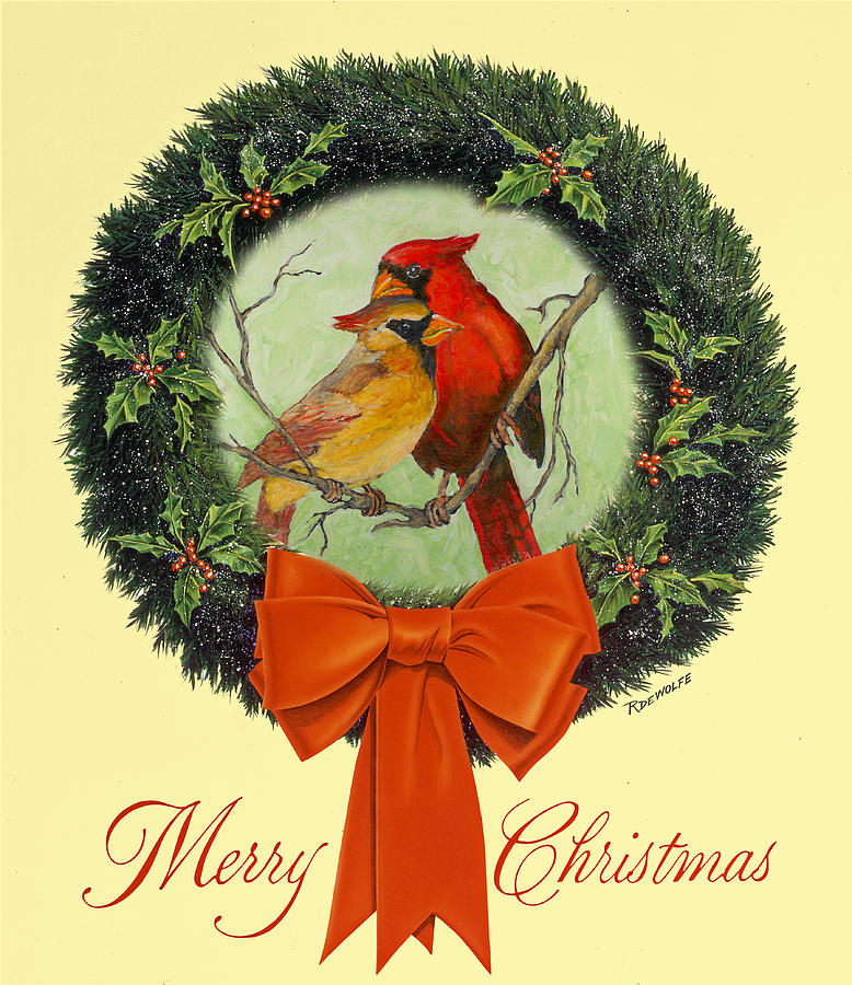 Christmas Painting - Merry Christmas Cardinals by Richard De Wolfe