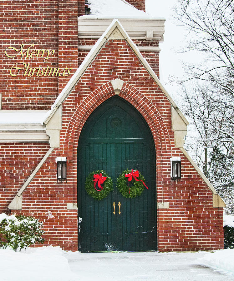 Christmas Photograph - Merry Christmas Church Door by Phyllis Taylor