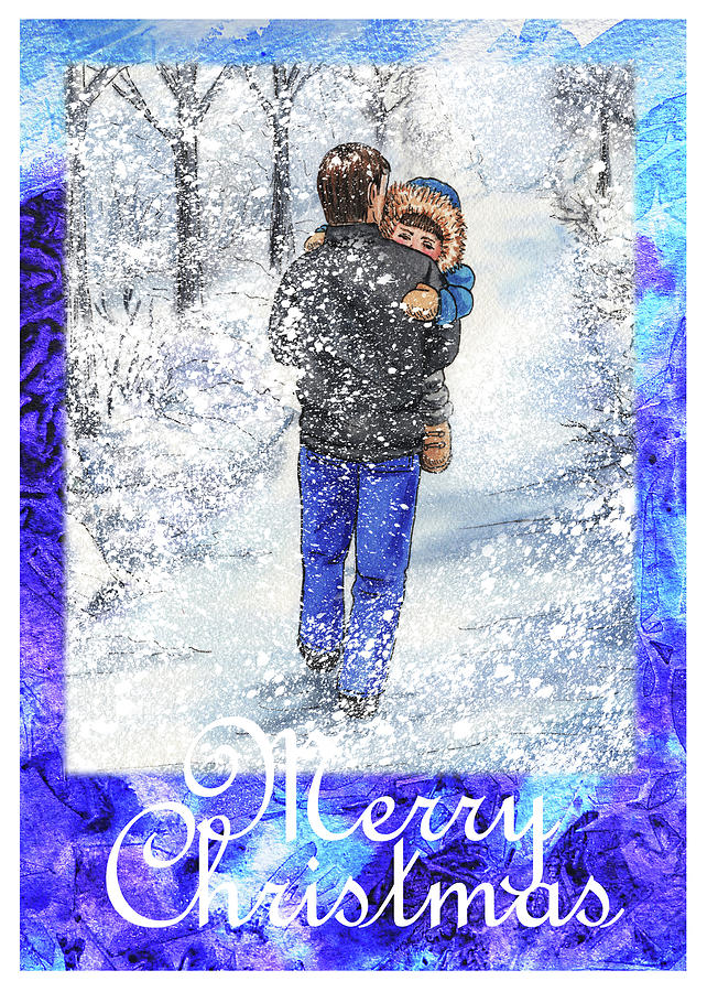 Winter Painting - Merry Christmas From Daddy And Son by Irina Sztukowski