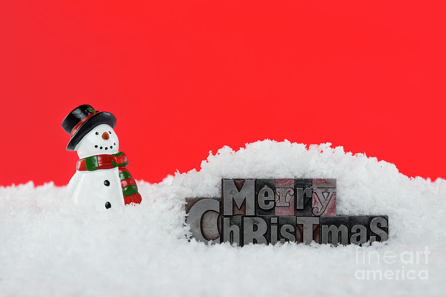 Merry Christmas Letterpress Snowman Photograph