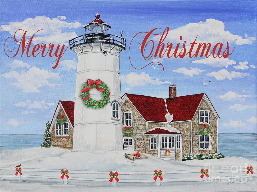Merry Christmas Lighthouse-JP3904 Painting by Jean Plout