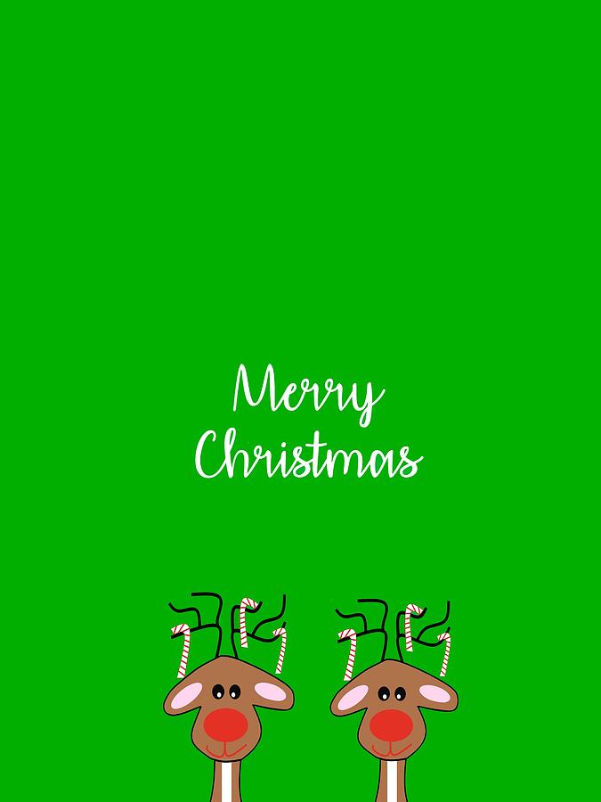 Merry Christmas Reindeer Green Digital Art by Kathleen Sartoris