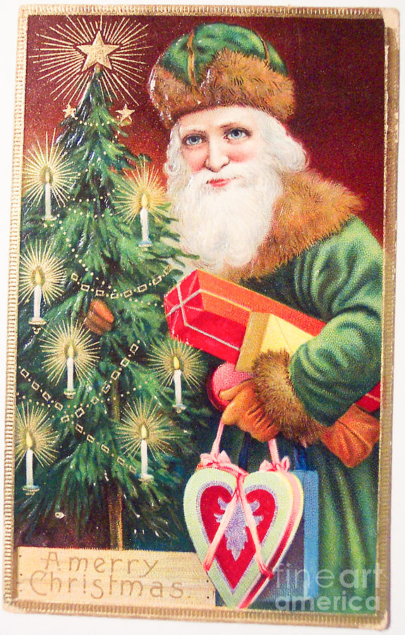 Merry Christmas Santa delivers gifts vintage card Painting by Vintage Collectables