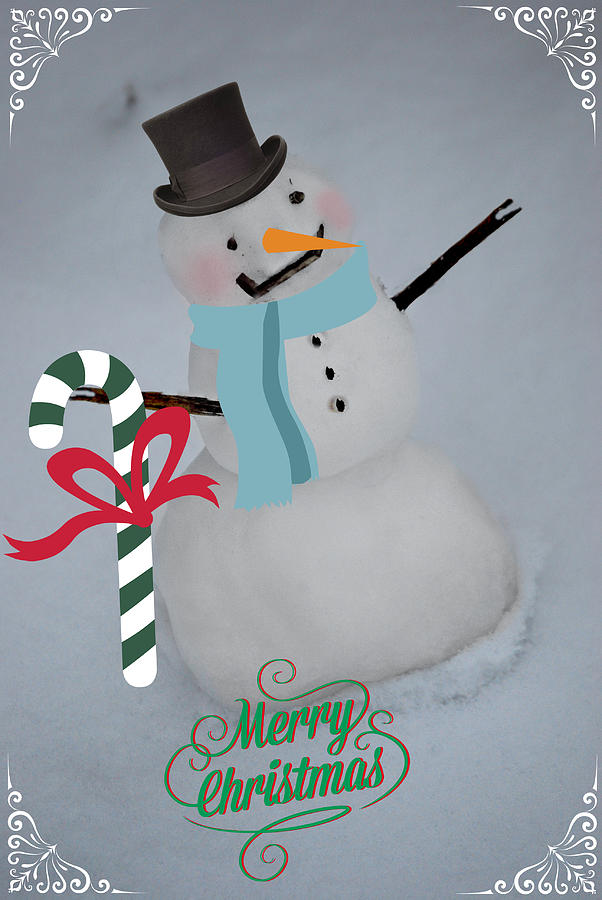 Merry Christmas Snowman Mixed Media by Eric Liller