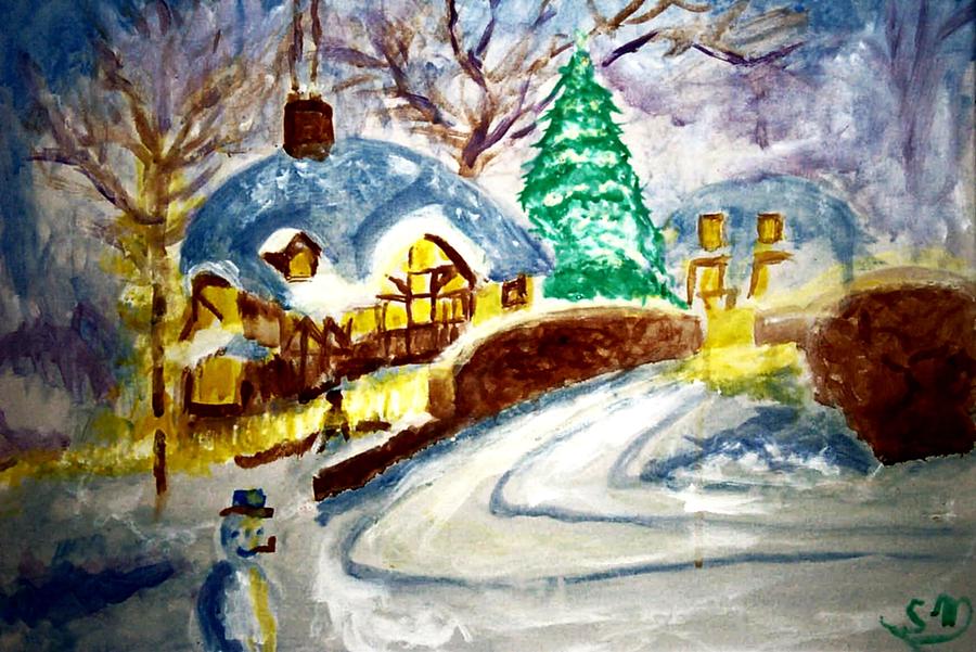 Merry Christmas Painting by Stanley Morganstein