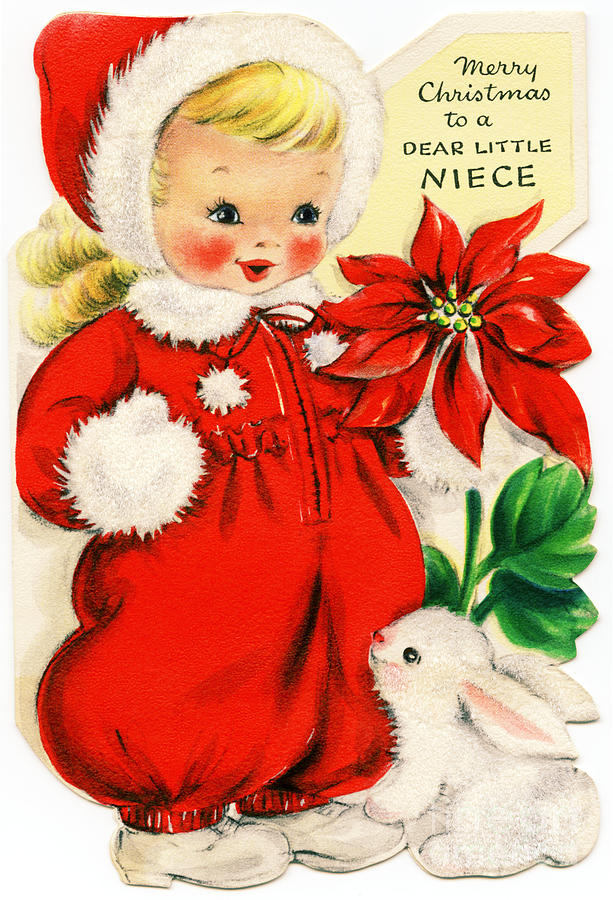 Merry Christmas to a dear little niece vintage Painting by Vintage Collectables