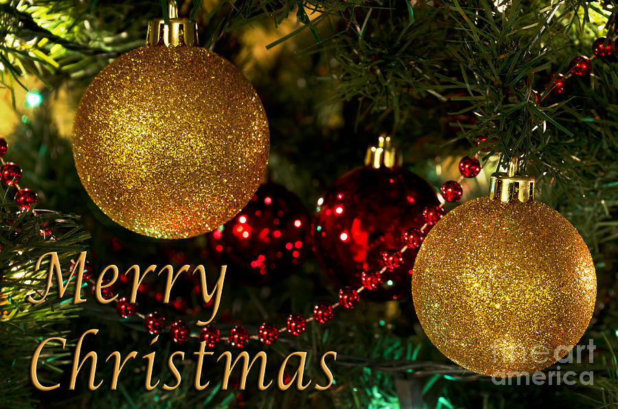 Merry Christmas with Gold Ball Ornaments Photograph by Maria Janicki
