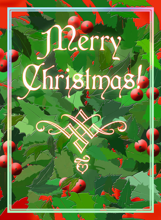 Merry Christmas with Holly Digital Art by Melissa A Benson