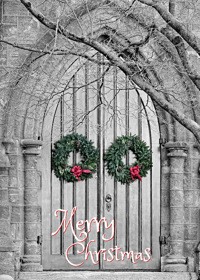 Christmas Photograph - Merry Christmas Wreaths Card by Dark Whimsy