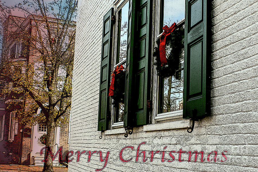 Merry Christmas Wreaths in West Chester Photograph by Sandy Moulder