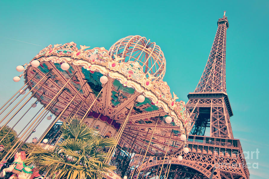 Paris Photograph - Merry-go-round, vintage carousel in Paris by Delphimages Paris Photography