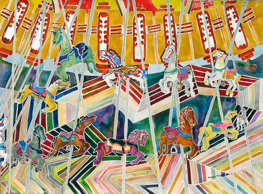 Merry-Go-Round Painting by Karen Merry