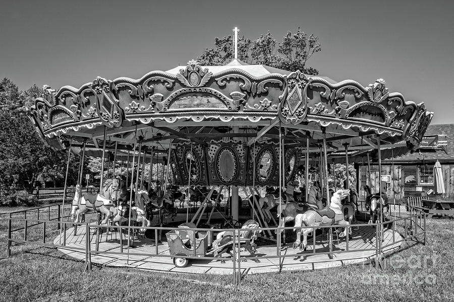 Merry Go Round Quechee Vermont Black and White Photograph by Edward Fielding