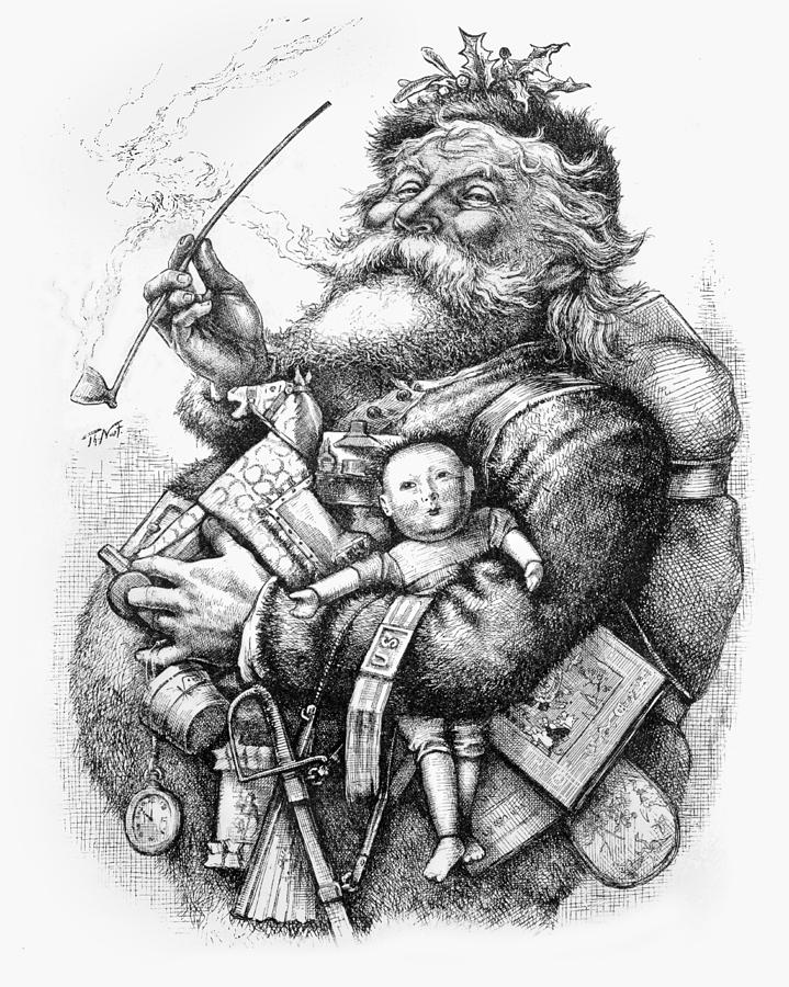Christmas Drawing - Merry Old Santa Claus by Thomas Nast
