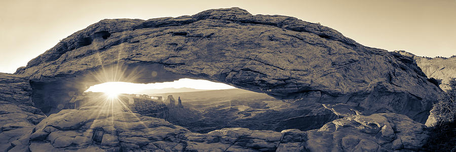 Nature Photograph - Mesa Arch Sunrise Panorama - Canyonlands National Park - Sepia by Gregory Ballos