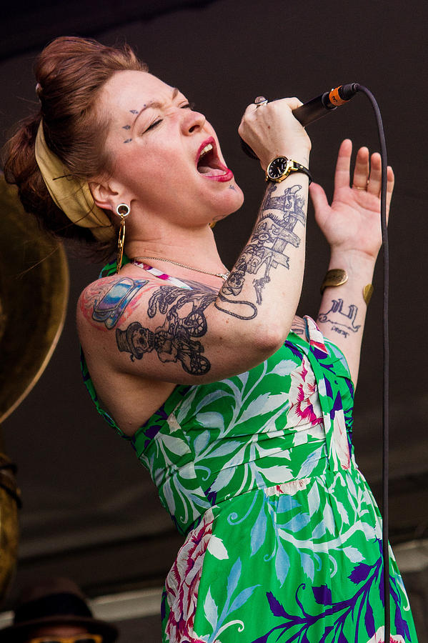 Music Photograph - Meschiya Lake and the Little Big Horns at the 2014 Jazz Fest by Terry Finegan