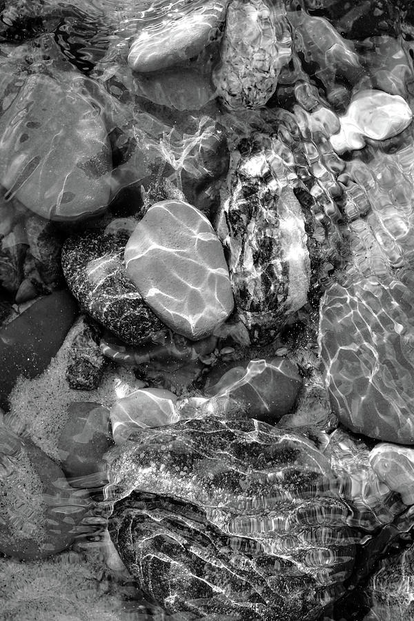 Mesmerized By The Creek Stones Black and White Photograph by Kathi Mirto