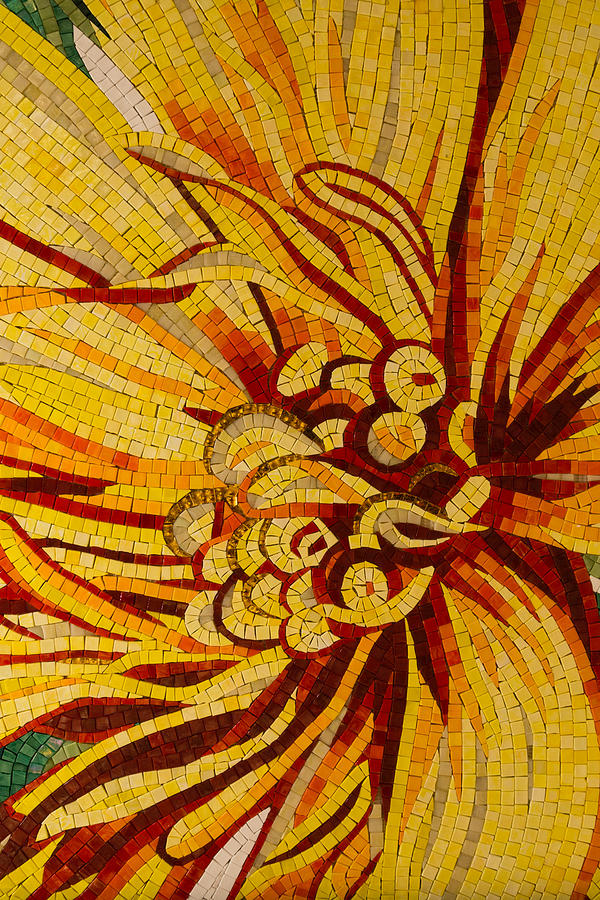 Mesmerizing Golds and Yellows - a Floral Ceramic Tile Mosaic Photograph by Georgia Mizuleva