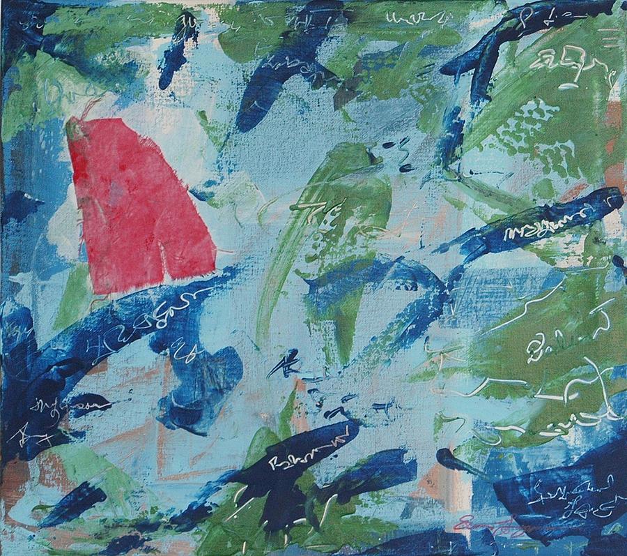 Abstract Painting - Messages and a Red Cloth by Ernie Ferguson