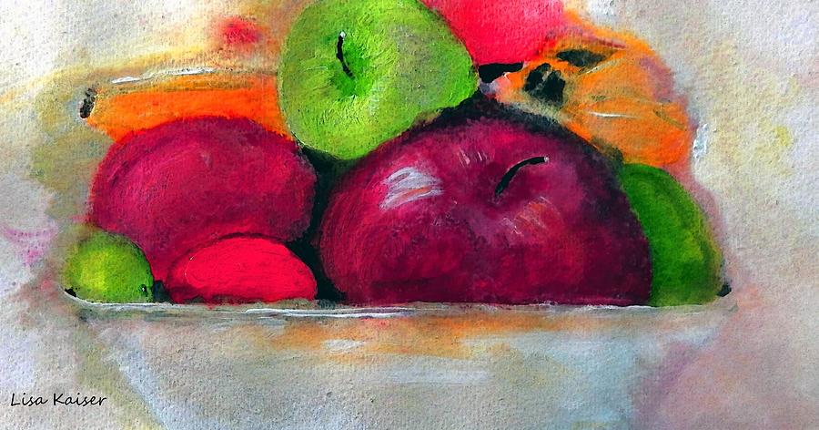  Messing Around With Fruit Bowl Design on White Painting by Lisa Kaiser