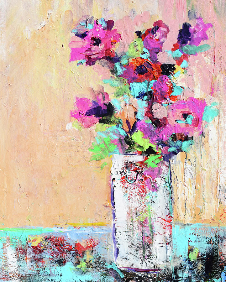 Messy Floral Coral Painting by Karen Ahuja