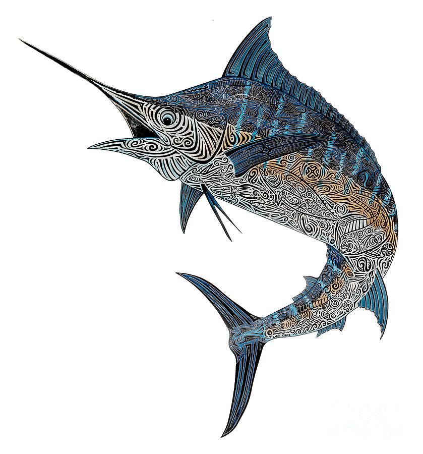 Fish Painting - Metal Marlin Tribal by Carol Lynne
