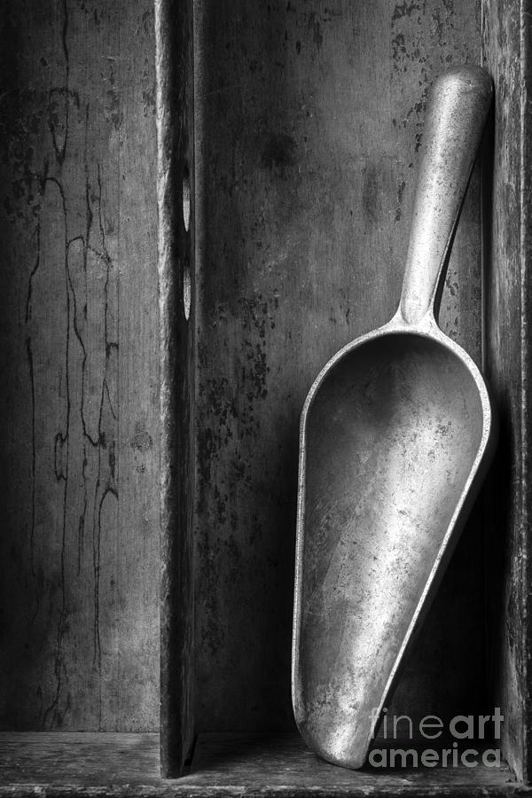 Metal Scoop in Wooden Box Still Life Photograph by Edward Fielding