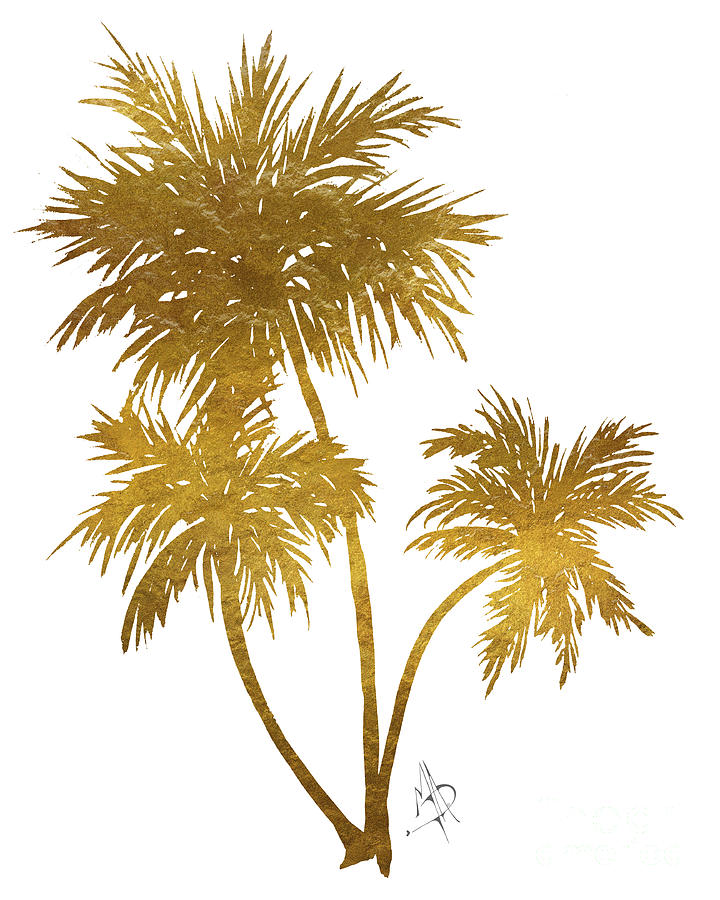 Tree Painting - Metallic Gold Palm Trees Tropical Trendy Art by Megan Aroon