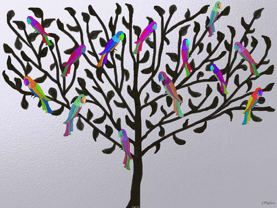 Metallic Parrot Tree Digital Art by Sher Magins
