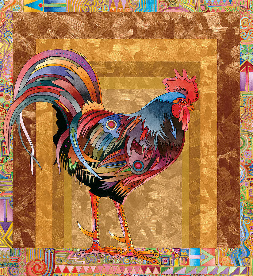 Metallic Rooster Painting by Bob Coonts