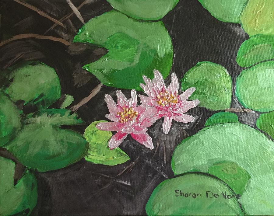 Flower Painting - Metallic Waterlilies by Sharon De Vore