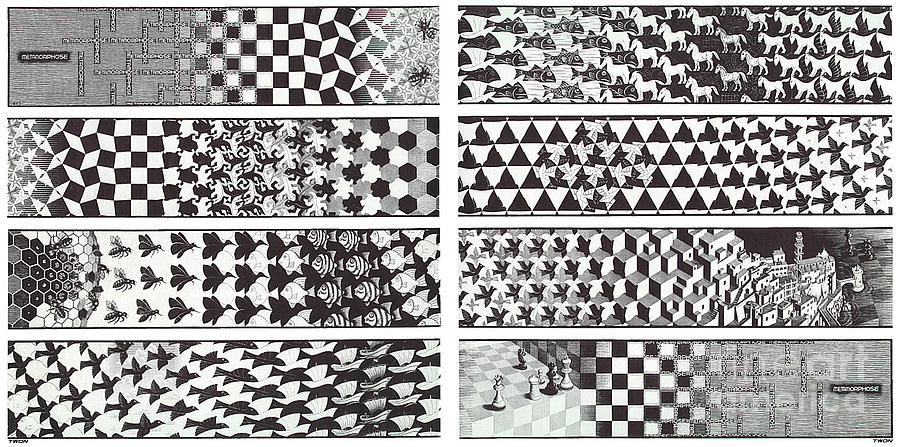 Black And White Drawing - Metamorphosis by MC Escher