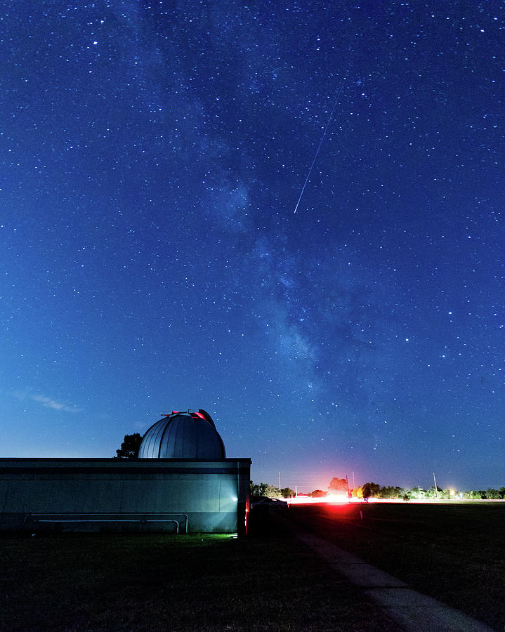 Meteor and Observatory Photograph by Jay Stockhaus