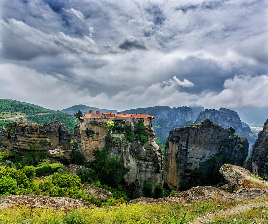 Meteora cliff monasteries Digital Art by Tsafreer Bernstein - Pixels