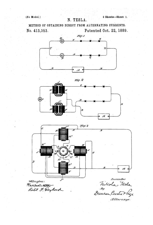 Method of obtaining direct from alternating currents Patent Drawing ...