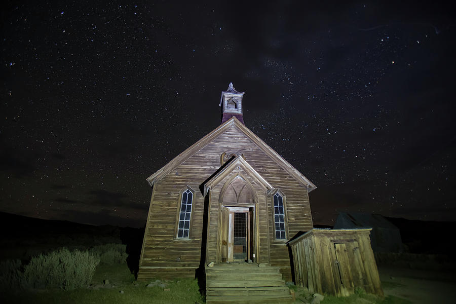 Methodist church at night, Bodie, California Photograph by Karen Foley
