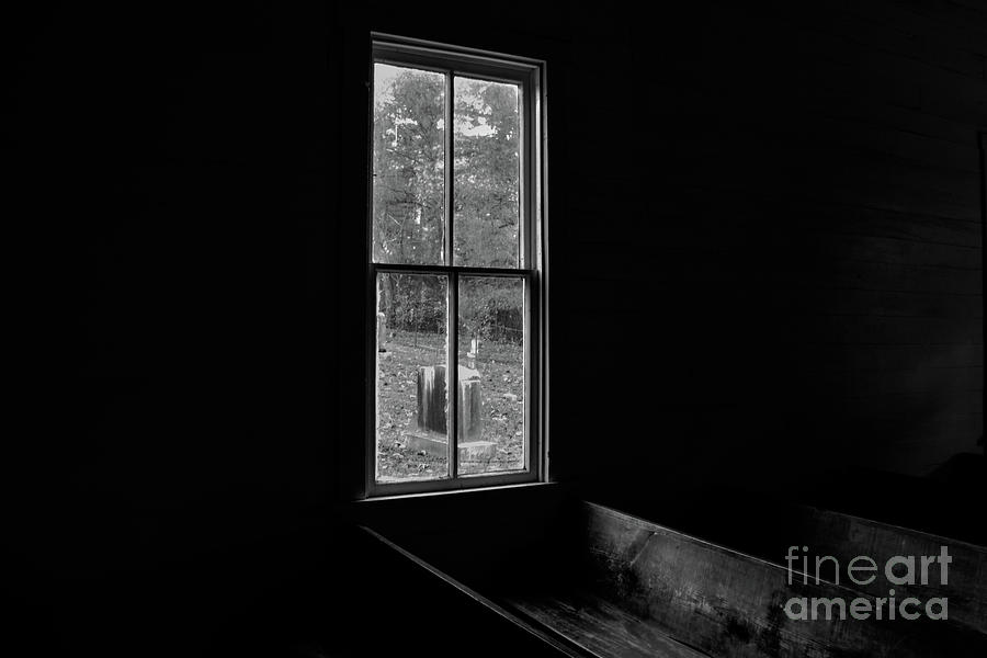 Methodist Church Window at Cades Cove - B and W Photograph by John Greco