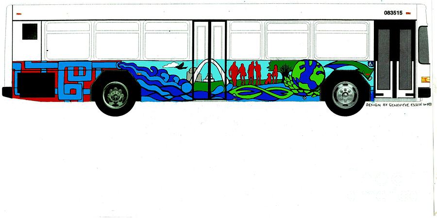 Metro Bus Curbside View of Bus Mural  Project Clear Color Sketch Painting by Genevieve Esson