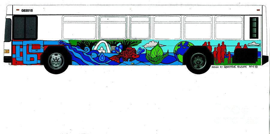 Metro Bus Streetside View of Bus Muralr Metro Bus Color Sketch Painting by Genevieve Esson