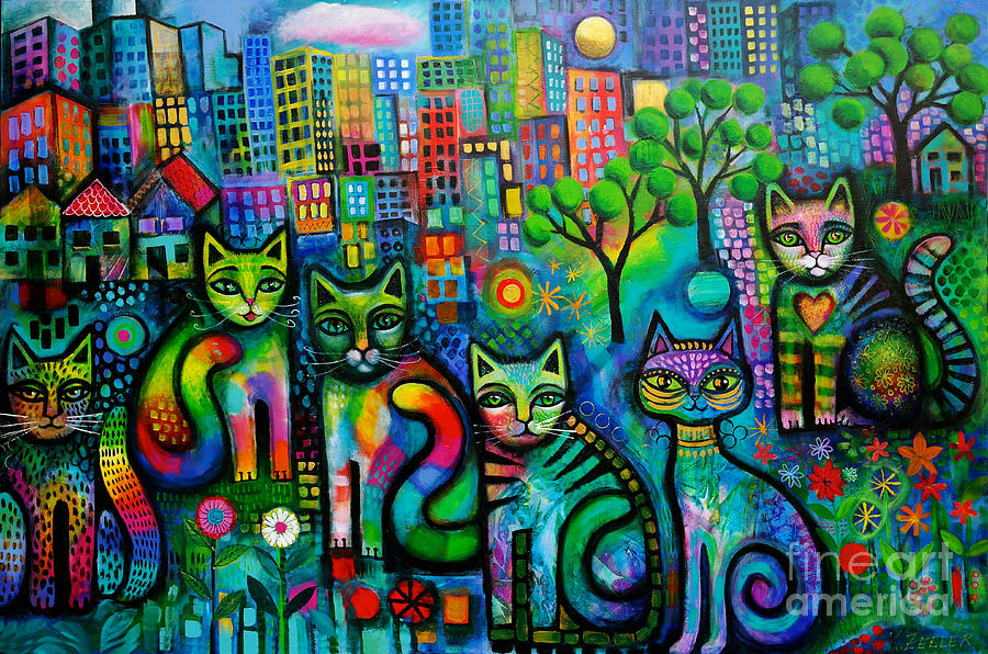 Metro Cats Painting by Karin Zeller