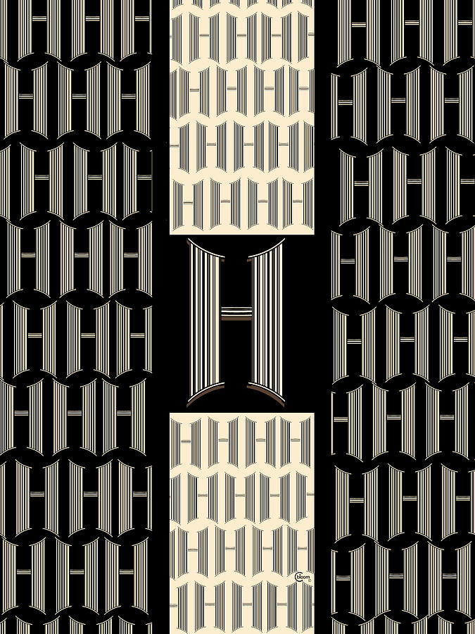 Metropolitan Park Deco 1920s Monogram Letter Initial H Digital Art by Cecely Bloom