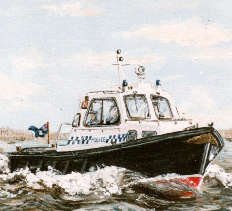 Metropolitan Police Boat 1990s Painting by Mackenzie Moulton
